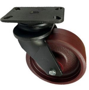 200mm Swivel Castor with red polyurethane tyre cast iron wheel with taper roller bearing and 1270kg load rating
