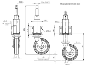 JAK200PCB Jacking Castor 2D Drawing