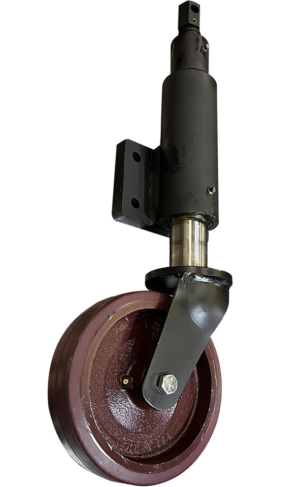 200mm Jacking Castor with Polyurethane Tyre on a Cast Iron Centre Wheel 1000kg Load Rating