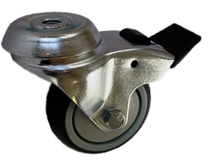 75mm Single Bolt Hole Swivel and Brake Castor with Grey Thermoplastic Rubber Tyre Wheel with Single Ball Bearing
