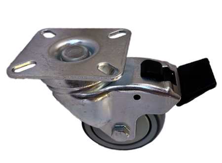 75mm swivel castor with total stop brake and grey thermoplastic rubber tyre castor