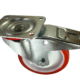 160mm swivel with brake castor and a red polyurethane tyred white nylon centre castor wheel with ball bearings