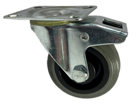 75mm swivel castor with Grey Rubber Tyre wheel and black centre, plain bore, 50kg load rating