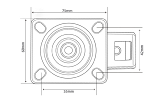 75mm swivel castor top plate dimensions for xs075rp castors