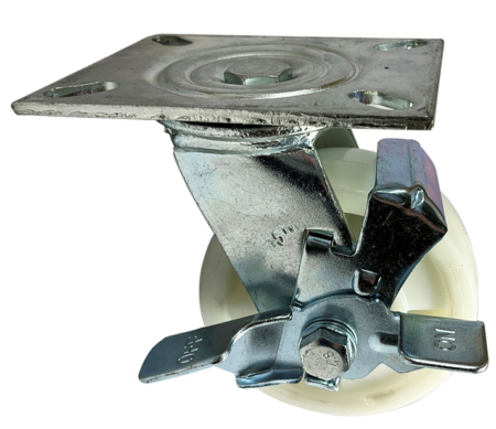 Swivel Castor 125mm, with side mounted brake and nylon wheel with ball bearings