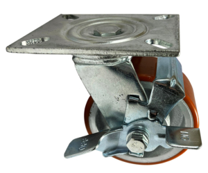 Swivel Castor 125mm, Side Mounted Wheel Brake and polyurethane tyre cast iron wheel with ball bearings
