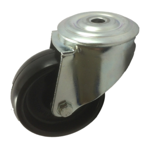 High temperature swivel castor with a10mm single bolt hole fitting and 100mm black phenolic resin plain bore wheel