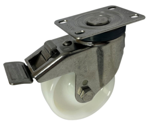Swivel with Brake Castor and Stainless Steel Frame with 100mm Nylon wheel and an imperial size top plate