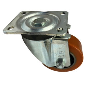 125mm swivel castor with a pressed steel frame and polyurethane tyre cast iron centre wheel with ball bearings. Load Capacity is 450kg
