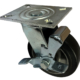 150mm swivel castor with side mounted wheel brake and black elastic rubber tyre on an aluminium centre wheel with ball bearings