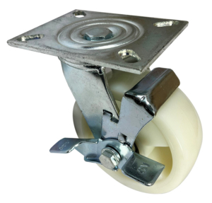 Swivel Castor with Side Mounted Brake 150mm and white nylon wheel with ball bearings