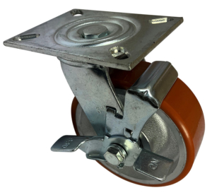 150mm swivel castor with side brake and fabricated steel frame with polyurethane tyre cast iron wheel and ball bearings