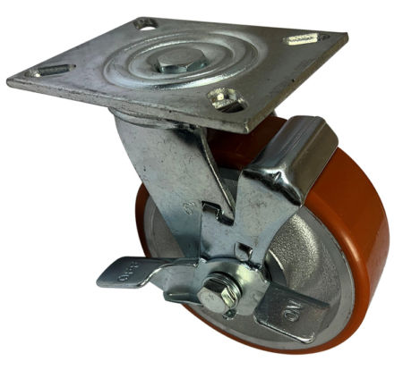 150mm swivel castor with side brake and fabricated steel frame with polyurethane tyre cast iron wheel and ball bearings