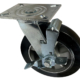 200mm swivel castor with fabricated steel frame and side mounted wheel brake with a black elastic rubber tyre wheel and ball bearings