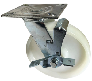 200mm Swivel Castor with Fabricated Steel Frame and White Nylon Wheel with a Roller Bearing