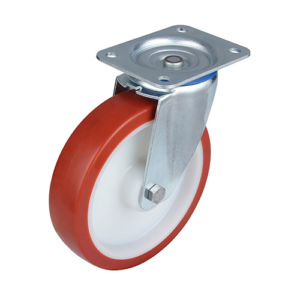 200mm swivel castor with polyurethane tyre on a nylon centre wheel