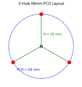 25.4mm Ball Transfer Unit with round base plate and 58mm PCD diagram