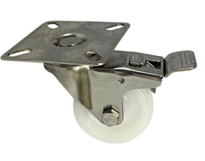 50mm swivel and brake castor with stainless steel frame and white nylon wheel