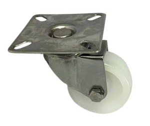 50mm swivel and brake castor with stainless steel frame and white nylon wheel and plain bore