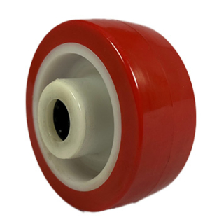 80mm red polyurethane tyre on a white nylon rim wheel with a 12mm roller bearing